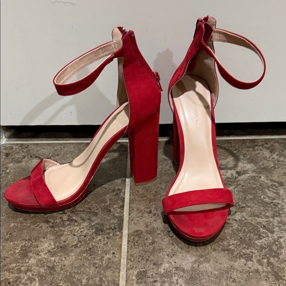 Diva Red Suede Block Heel Sandals
